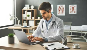 Doctor on a laptop working to recover from a Google algorithm update